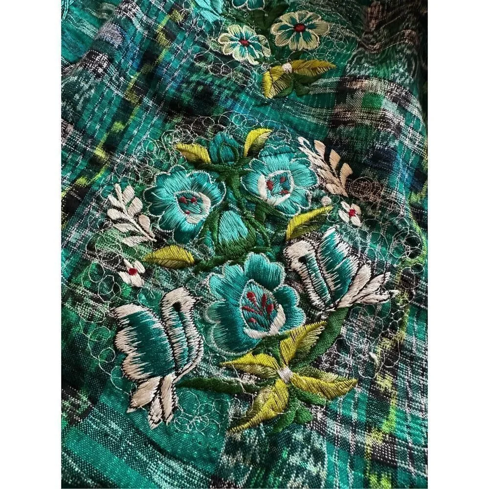 Green Handmade Ruffle Embroidered Floral Waist Apron 31
